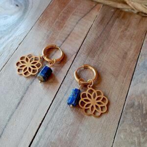 Kolczyki Boho Kwiat Życia z Lapis Lazuli