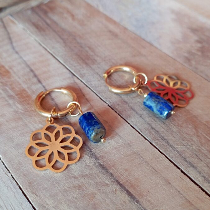 Kolczyki Boho Kwiat Życia z Lapis Lazuli
